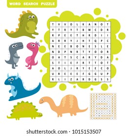 Logic game for learning English. Find dino words - Word search puzzle