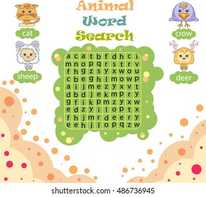 Logic game for learning English. Find the hidden words by vertical or horizontal lines. Vector image for kids