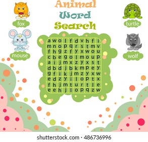 Logic game for learning English. Find the hidden words by vertical or horizontal lines. Vector image for kids