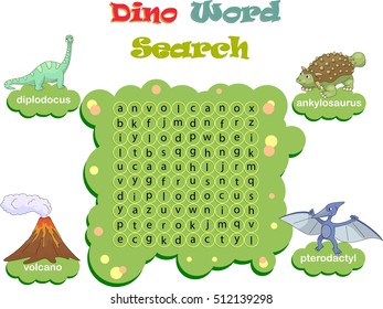 Logic game for learning English. Find the hidden dino words by vertical or horizontal lines