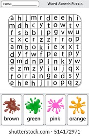 Logic game for learning English. Find the hidden color words by vertical or horizontal lines