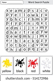 Logic game for learning English. Find the hidden color words by vertical or horizontal lines