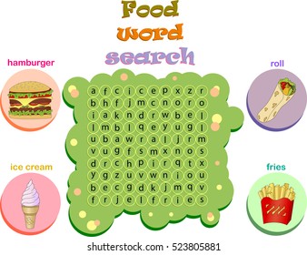 Logic Game For Learning English. Find The Hidden Fast Food Words By Vertical Or Horizontal Lines