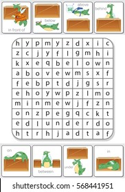 Logic game for learning English. Find the hidden prepositions by vertical or horizontal lines