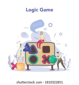 Logic game. Scientist systematicly study of the forms of inference. Thinking process, the systematic exposition of the logical forms. Isolated vector illustration