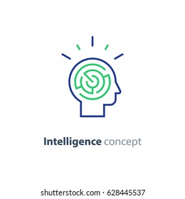 Logic Games Concept, Creative Thinking, Head Maze Line Icon, Mind Labyrinth, Mental Work, Strategic Thinking, Psychology Vector Logo