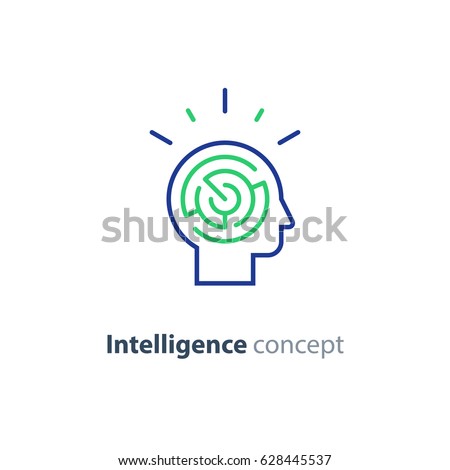 Logic games concept, creative thinking, head maze line icon, mind labyrinth, mental work, strategic thinking, psychology vector logo