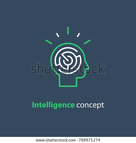 Logic games concept, creative thinking, head maze line icon, mind labyrinth, mental work, strategic thinking, psychology vector logo