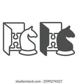 Logic games folder line and solid icon, neural dataset concept. Vector graphics. Folder with chess and puzzle piece, gaming data sign on white background, outline style icon for mobile or web design