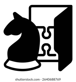 Logic games folder solid icon, neural dataset concept. Vector graphics. Folder with chess and puzzle piece, gaming data sign on white background, style mobile or design