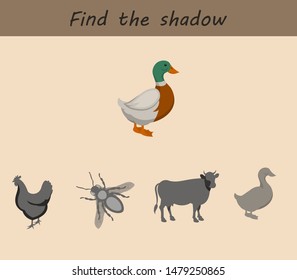 Logic games for kids that make them smarter. animals find the shadow.