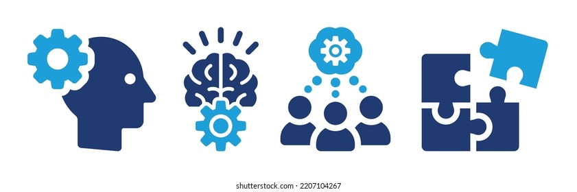 Juego de iconos lógicos. Conteniendo cerebro, brainstorm, solución, inteligente, icono de CI en el diseño gráfico.