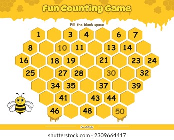 Logic math game. Fill the correct number of Beehive. Fun activities for kids to play and learn.