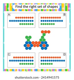 Logic puzzle for children. Find the correct set of cartoon bicycle. Answer is C. 