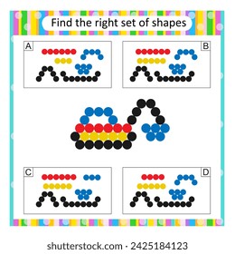 Logic puzzle for children. Find the correct set of cartoon excavator. Answer is B. 