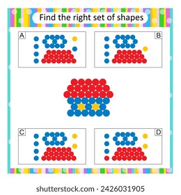 Logic puzzle for children. Find the correct set of cartoon house. Answer is C. 