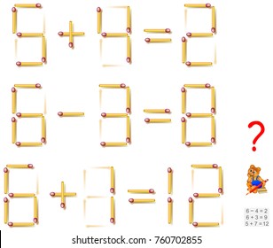 Logic Puzzle. In Each Task Move One Matchstick To Make The Equations Correct. Vector Image.