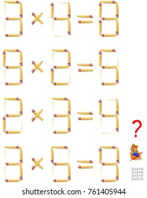 Logic Puzzle. In Each Task Move One Matchstick To Make The Equations Correct. Vector Image.