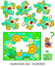 Logic puzzle. Find the only one piece that corresponds to picture. Vector  cartoon image. 