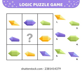 Logic puzzle game. Bright crystal. For kids. Cartoon, flat, vector, eps 10