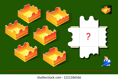 Logic puzzle game for children and adults. Need to find the box corresponding the pattern. Back to school. Vector cartoon image.