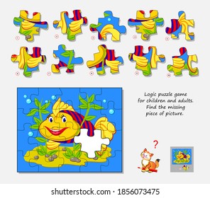 Logic puzzle game for children and adults. Find the missing piece of picture. Page for kids brain teaser book. IQ test. Play online. Memory exercise for seniors. Developing spatial thinking.