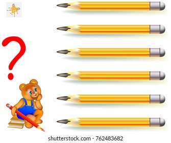 Logic puzzle game for children and adults. Need to place 6 pencils so that each of them touch the other five. Vector image.