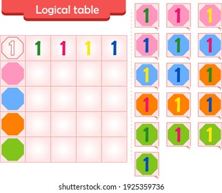 Logic puzzle game for children. Fill in empty cells. Reusable game