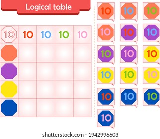 Logic puzzle game for children. Fill in empty cells. Reusable game
