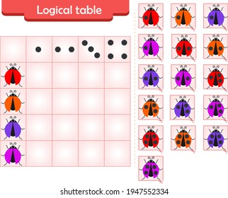 Logic puzzle game for children. Fill in empty cells. Reusable game