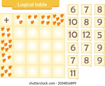 Logic puzzle game for children. Fill in empty cells. Reusable game