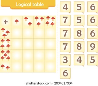 Logic puzzle game for children. Fill in empty cells. Reusable game