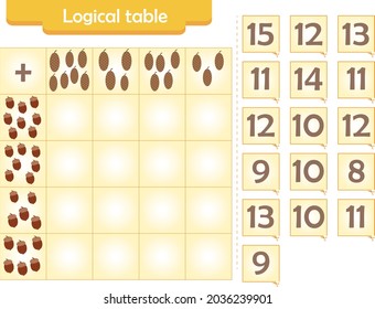 Logic puzzle game for children. Fill in empty cells. Reusable game