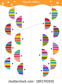 Logic puzzle game for children. Find the other half of each circle and connect them