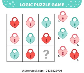Juego de rompecabezas de lógica. Lindos candados. Para los niños. Dibujos animados, vector, eps 10