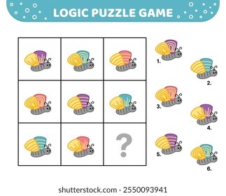 Logic puzzle game. Flying butterfly. For kids. Cartoon, vector, eps 10