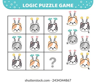 Logic puzzle game. Funny cats. For kids. Cartoon, vector, eps 10