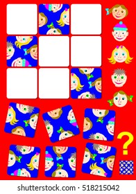 Logic puzzle game with funny faces. Need to find the correct place for each piece.