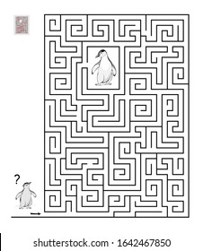 Logic puzzle game with labyrinth for children and adults. Help the little penguin find the way till his mother. 