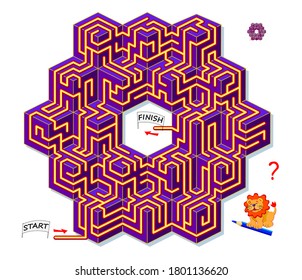 Logic puzzle game with labyrinth for children and adults. 3D maze. Find the way from start to finish. Worksheet for kids brain teaser book. IQ test. Online playing. Flat vector.