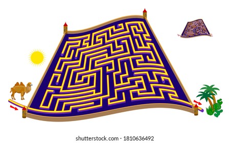 Logic puzzle game with labyrinth for children and adults. Help the camel find the way till the plants. Worksheet for kids brain teaser book. IQ test. Online playing.