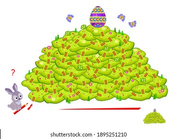 Logic puzzle game with labyrinth for children and adults. Help the rabbit find the way till the Easter egg. Worksheet for kids brain teaser book. IQ test. Play online. Vector illustration.
