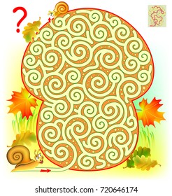 Juego de rompecabezas lógico con laberinto para niños y adultos. Ayuda al caracol a encontrar el camino desde el comienzo hasta su bebé. Imagen vectorial.