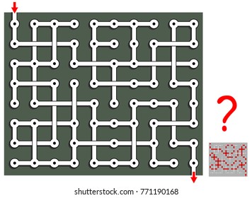 Logic puzzle game with labyrinth for children and adults. Find the way from start till end. Vector image.