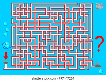 Logic puzzle game with labyrinth for children and adults. Find the way from start till end. Vector image.