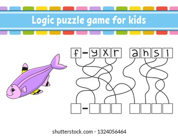 Logic puzzle game. Learning words for kids. Find the hidden name. Education developing worksheet. Activity page for study English. Game for children. Isolated vector illustration. Cartoon style