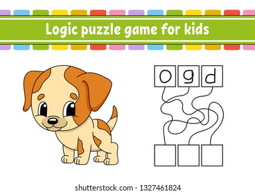 Logic puzzle game. Learning words for kids. Find the hidden name. Education developing worksheet. Activity page for study English. Game for children. Isolated vector illustration. Cartoon style