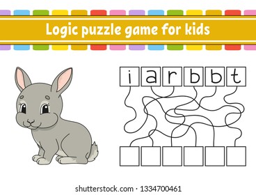Logic puzzle game. Learning words for kids. Find the hidden name. Education developing worksheet. Activity page for study English. Game for children. Isolated vector illustration. Cartoon style