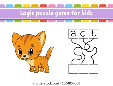 Logic puzzle game. Learning words for kids. Find the hidden name. Education developing worksheet. Activity page for study English. Game for children. Isolated vector illustration. Cartoon style