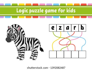 Logic puzzle game. Learning words for kids. Find the hidden name. Education developing worksheet. Activity page for study English. Game for children. Isolated vector illustration. Cartoon style.